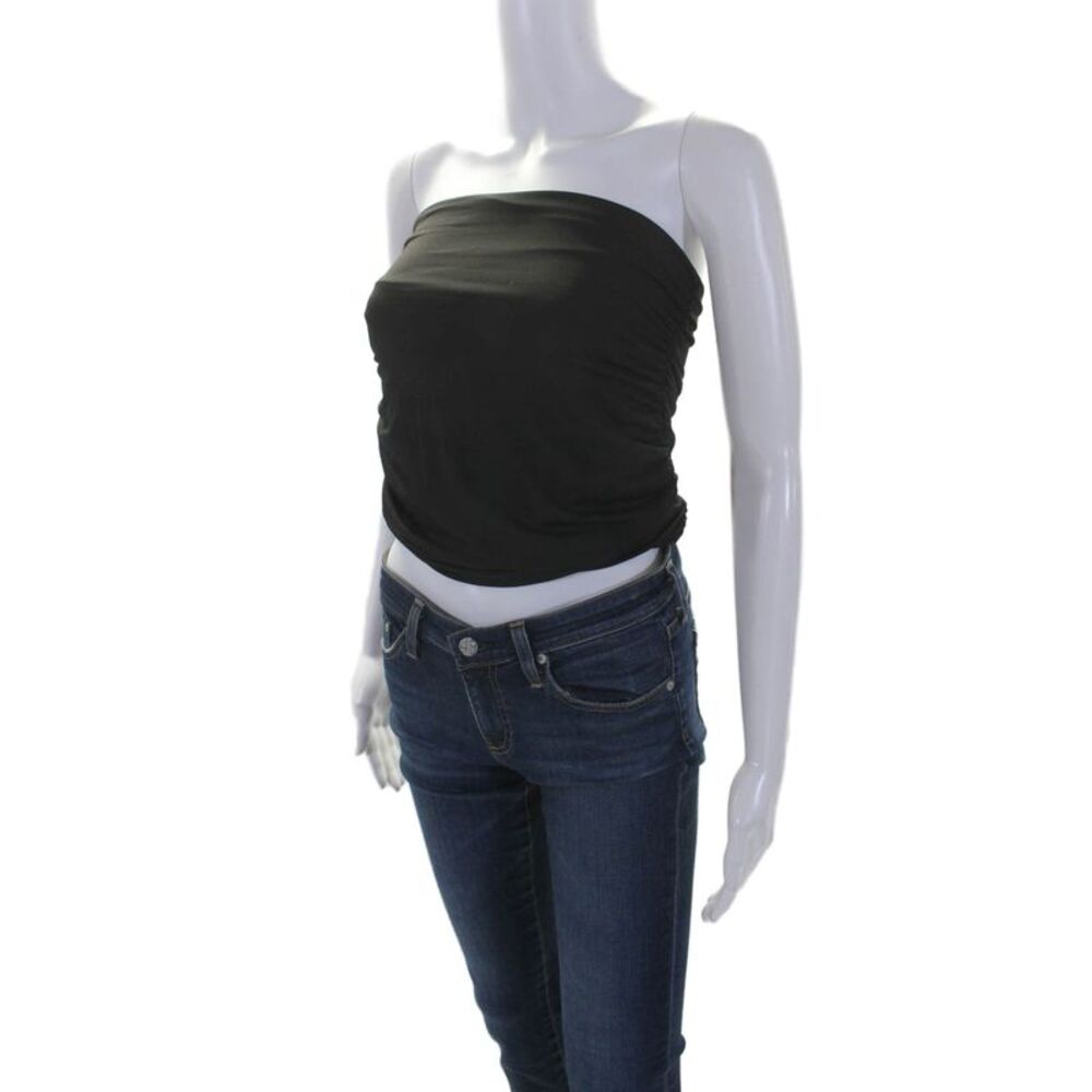 Superdown Womens Solid Black Strapless Ruched Tub… - image 2